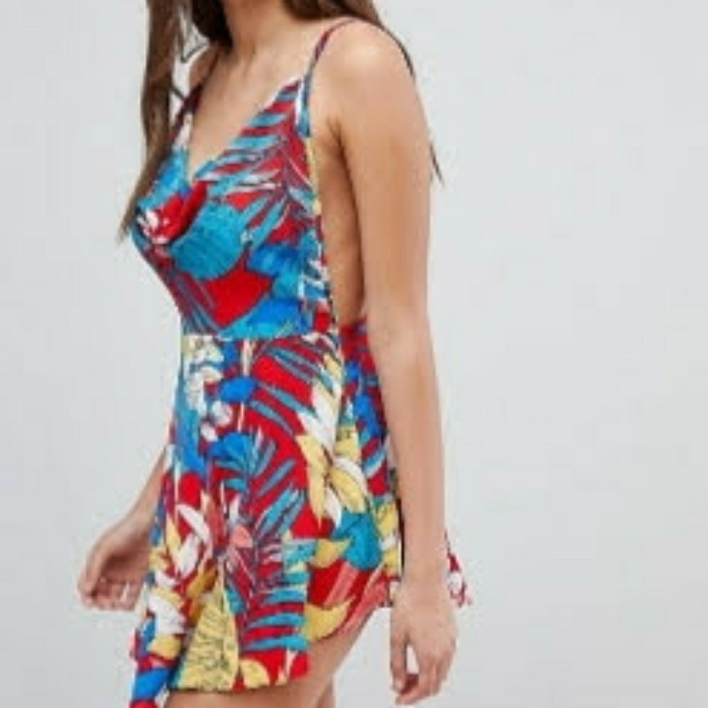 PrettyLittleThing Red & Blue Tropical Mini Dress